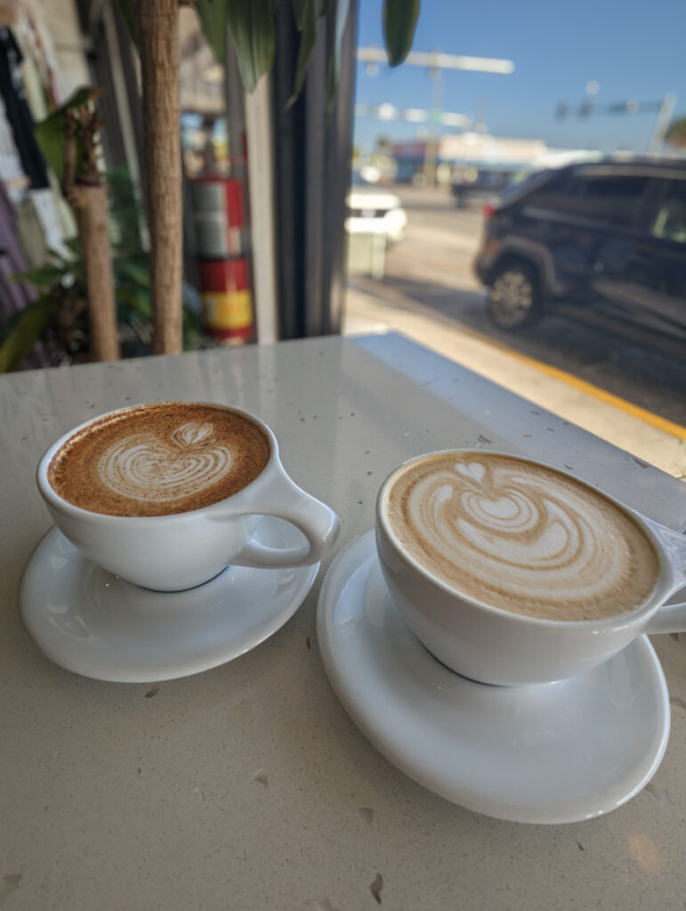 Salted Caramel Latte and Honey Cinnamon Latte at Grove Surf & Coffee