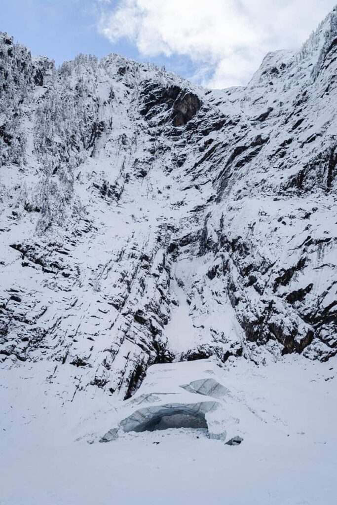 View of big four ice caves at the base of big four mountain
